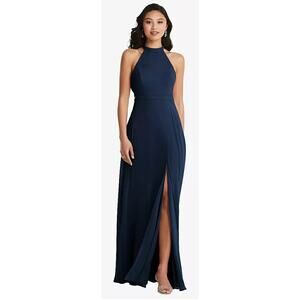 Dessy Collection 3082 Midnight Navy Halter Maxi Dress 12 NWT Bridesmaid Gown